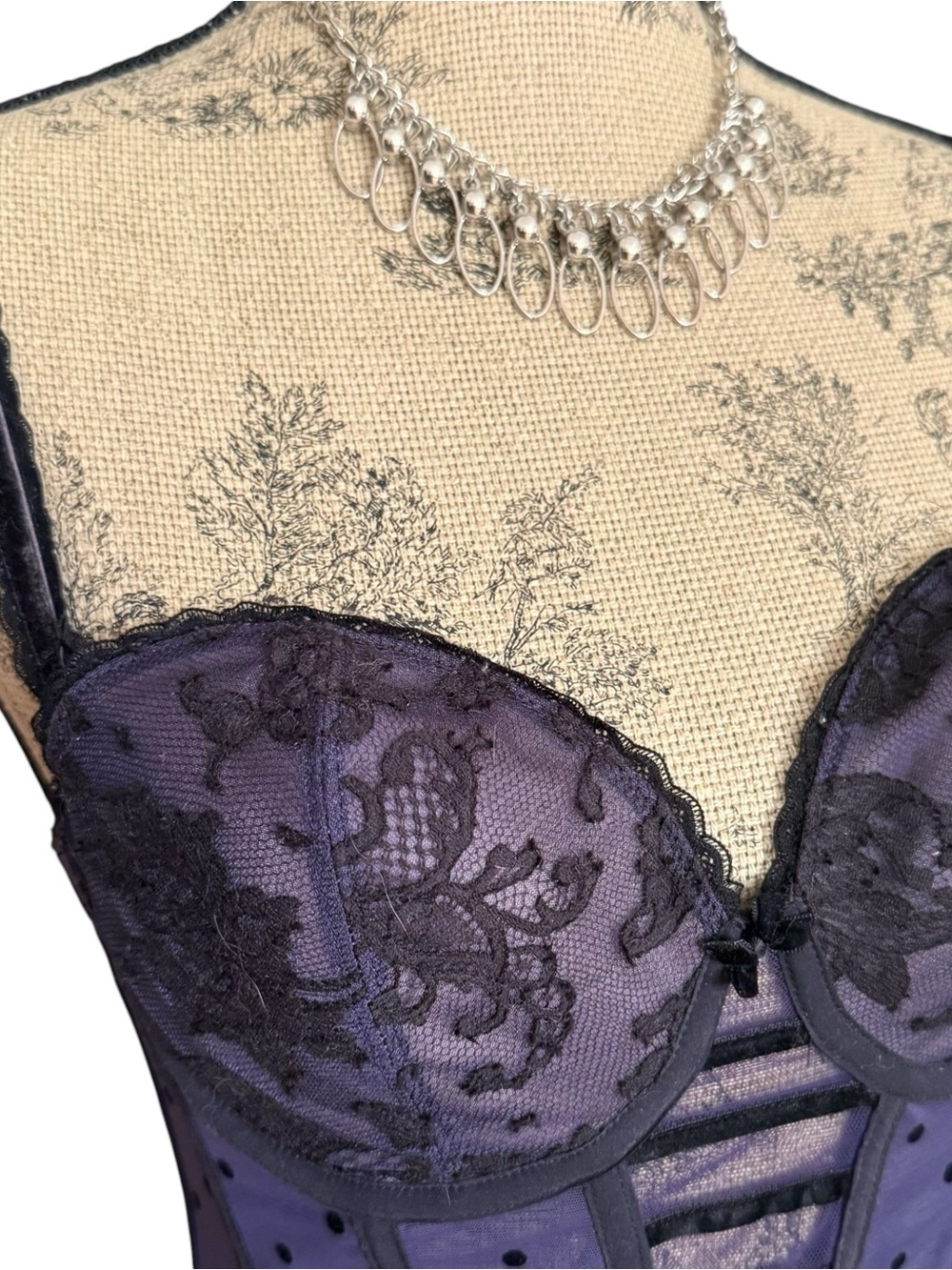 Y2K Polka Dot Purple Lace Bustier Corset Size 34B - Picture 3 of 6